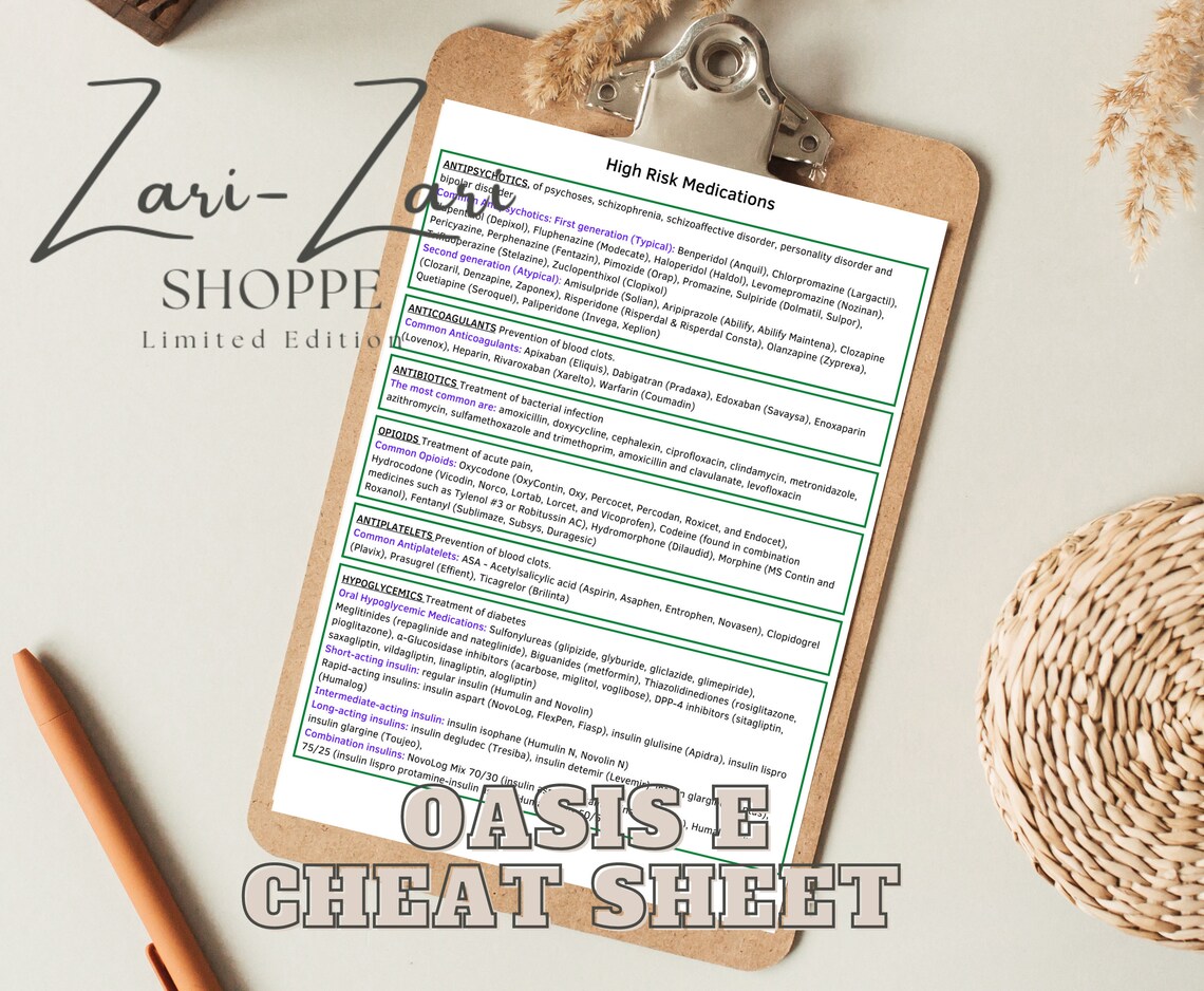 OASIS E Cheat Sheet With High Risk Medications and Written Etsy OASIS E Cheat Sheet With High Risk Medications and Written Etsy