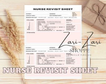 Nurse Revisit Sheet for Home Health Nurse, Nurse Visit Sheet, Skilled Nurse Visit