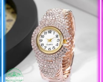 Woman's Luxury Gold Sliver Rinestone Band Watch Set Modern Style Watches Free Shipping World Wide