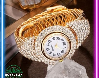 Woman's Luxury Gold Rhinestone Band Watch Set Modern Style Watches Free Shipping World Wide