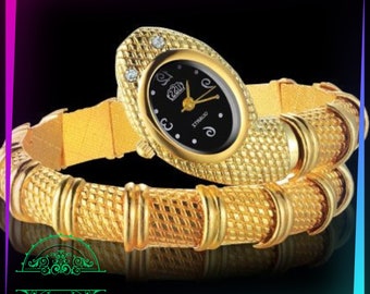 Woman's Luxury Cute Snake Wrist Model Gold Watch Set Modern Style Watches Free Shipping World Wide