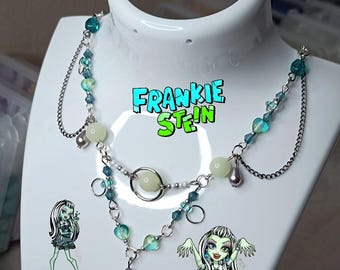 Monster high Frankie Stein necklace monster high necklace glow in the dar necklace green jewellery monster high jewellery with glow