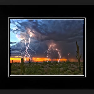 Lightning Bolts Strikes Monsoon Storm Arizona Desert Cactus Photo/Print