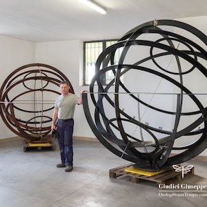 Armillary Sphere, Large Garden Sculpture in Oxidized Corten Steel – Monumental Size