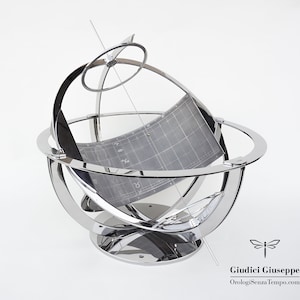 Mirror polished stainless steel armillary sphere – complex dial