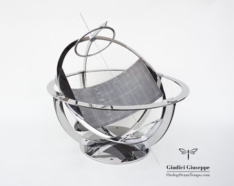 Mirror polished stainless steel armillary sphere – complex dial