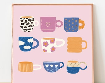 Lámina artística de taza de café colorida / Decoración de cocina original (Descarga digital)