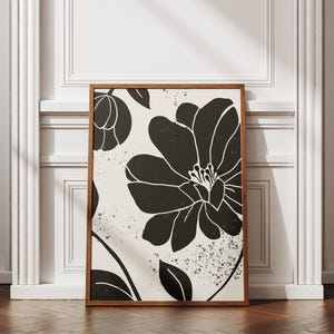 Abstract flower Botanical Printable Art, Texture Black Wall Art, Modern Floral Wall Art, Floral Illustration Botanical Poster