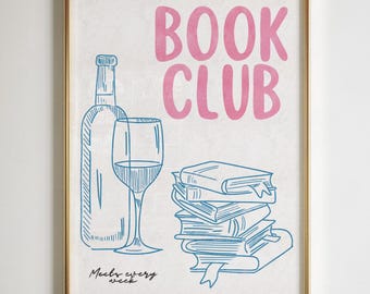 Book Club Print: Wine, Books, Cozy Literary Art (Digital Download)