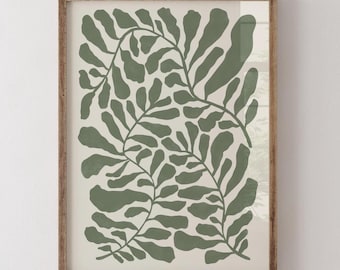 Minimalist Green Leaf Art Print: Abstract Botanical, Japandi Decor (Digital Download)