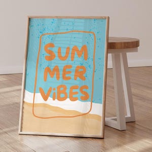 Summer Vibes Beach Print: Hand Drawn Quote Art (Digital Download)