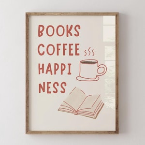 Books Coffee Happiness Print: Cozy Reading Nook Art (Digital Download)