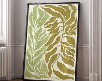 Minimalist Leaf Silhouette Print: Earth Tone Green Botanical Art (Digital Download)