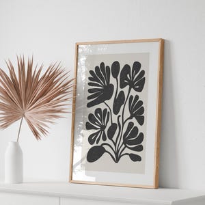 Abstract flower Botanical Printable Art, Texture Black Wall Art, Neutral Botanical Beige Printable Art, Floral Illustration Botanical Poster