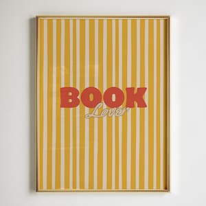 Arte mural para amantes de los libros: póster retro imprimible para decorar rincones de lectura / Arte de rayas vintage, descarga digital para amantes de la lectura y un hogar acogedor.
