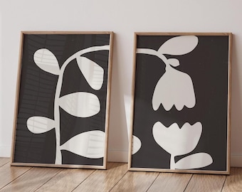 Minimalist Botanical Print Set: Black and White Floral Art (Digital Download)
