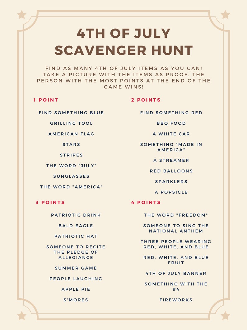 4th of July Scavenger Hunt Printable Etsy 4th of July Scavenger Hunt Printable Etsy