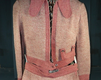 costume midcentury veste courte et jupe courte laine vierge rosée années 60