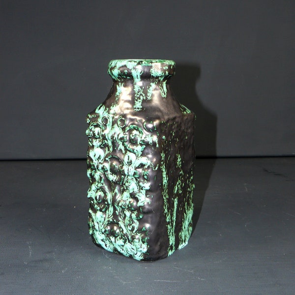 midcentury Vase*Bay Keramik* WGP 60s Fatlava cyan-black Tablevase