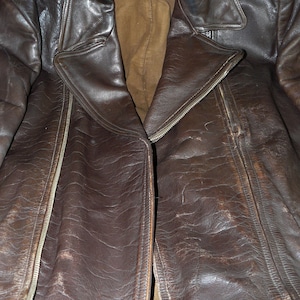 veste de moto vintage *Haelson* homme taille 54 marron foncé cuir véritable années 40 rare