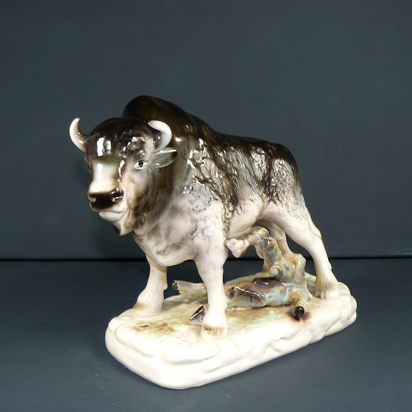 vintage Porzellanfigur Bison Wisent 60s Dekofigur