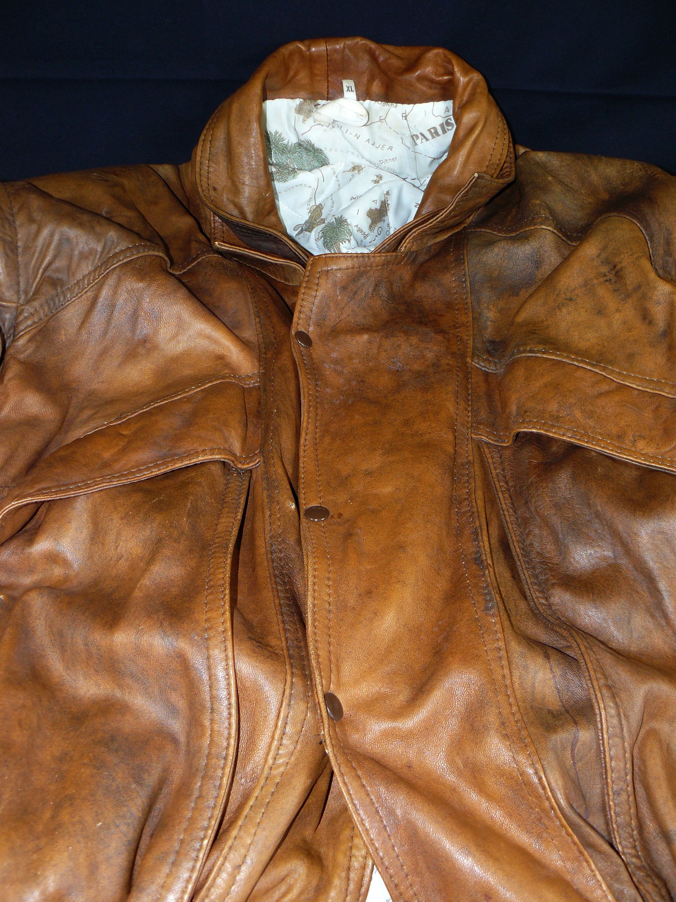 Vintage Men's Leather Jacket XL Bomber Jacket Vest 80s Bold