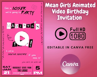 Mean Girls Inspired Birthday Invitation Animated video Template | Phone Invite | Digital Birthday Invite | Editable Video | Canva Template