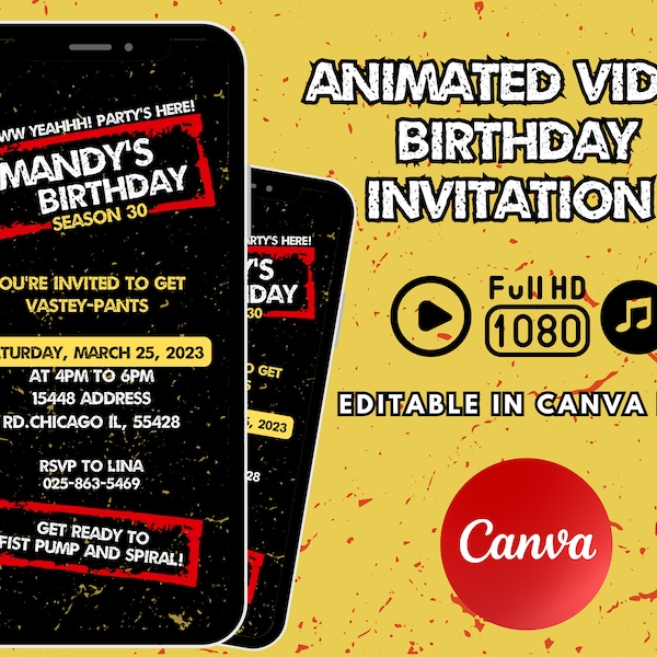 Jersey Shore Birthday Invitation Animated video Template | Digital Birthday Party Invite | Y2K Inspired | Editable Video | Canva Template