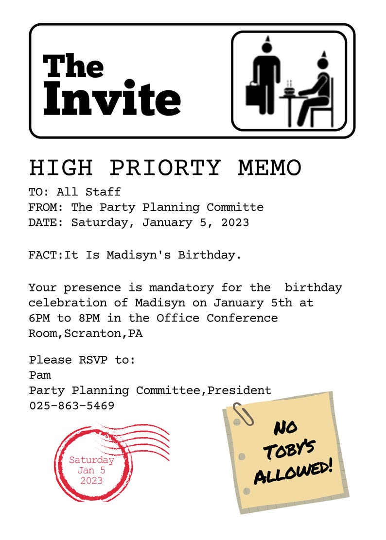 Party Invite Sample Note The Office Themed Printable Birthday Invitation Template | Instagram ...