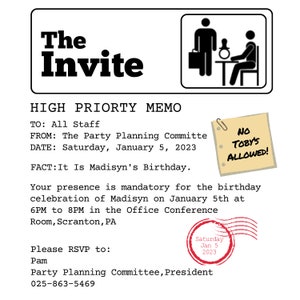 The Office Themed Printable Birthday Invitation Template Instagram Post & Story Party Memo Flyer Digital Invite Canva Template image 3