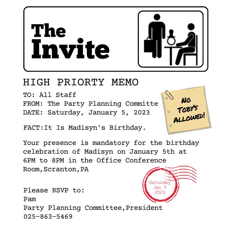 The Office Themed Printable Birthday Invitation Template Instagram Post & Story Party Memo Flyer Digital Invite Canva Template image 3