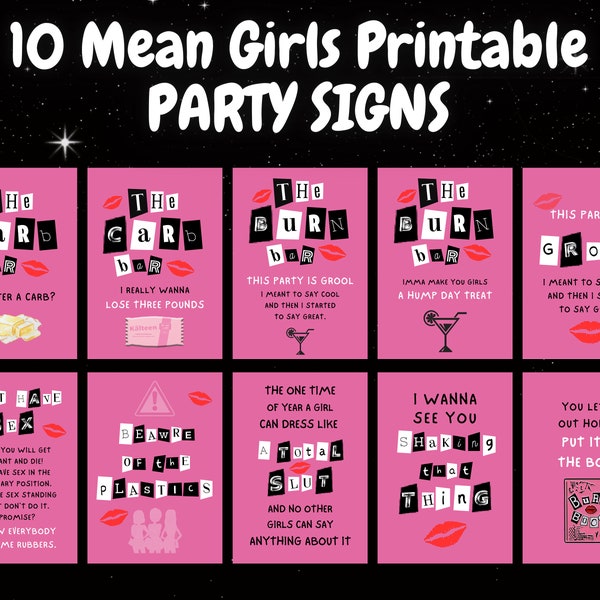 Mean Girls Party Posters Bundle x 10 | Mean Girls Printable Party Signs | Mean Girls Party Decorations | Mean Girls Flyer | Instant Download