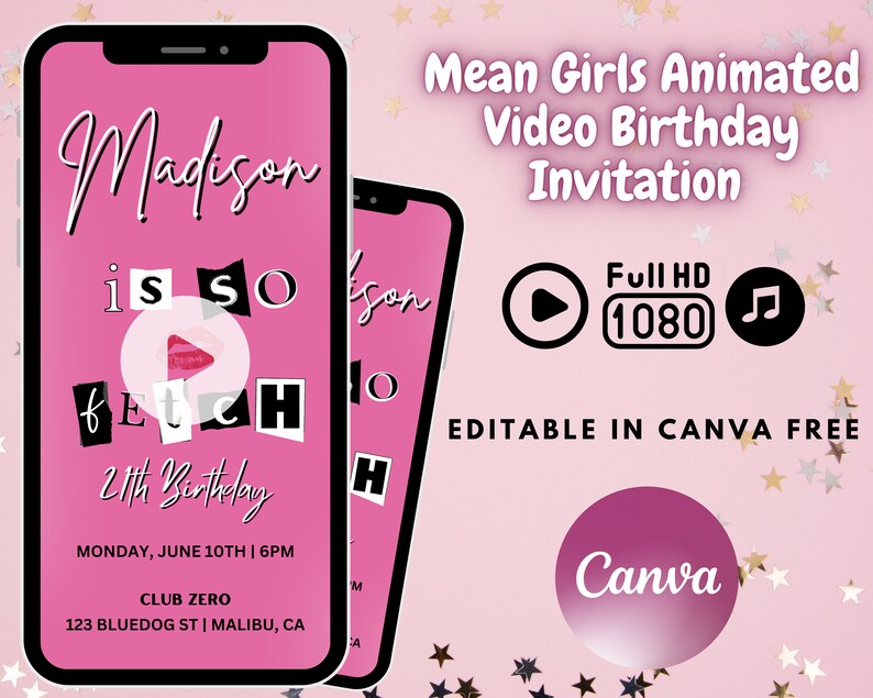 Mean Girls Inspired Birthday Invitation Animated Video Template Phone