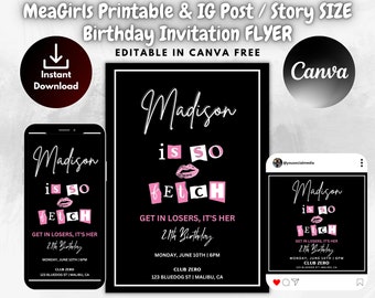 Mean Girls Inspired Printable Birthday Invitation Flyer | Instagram Post & Story | Mean girl's Template | Editable on Canva | Canva Template