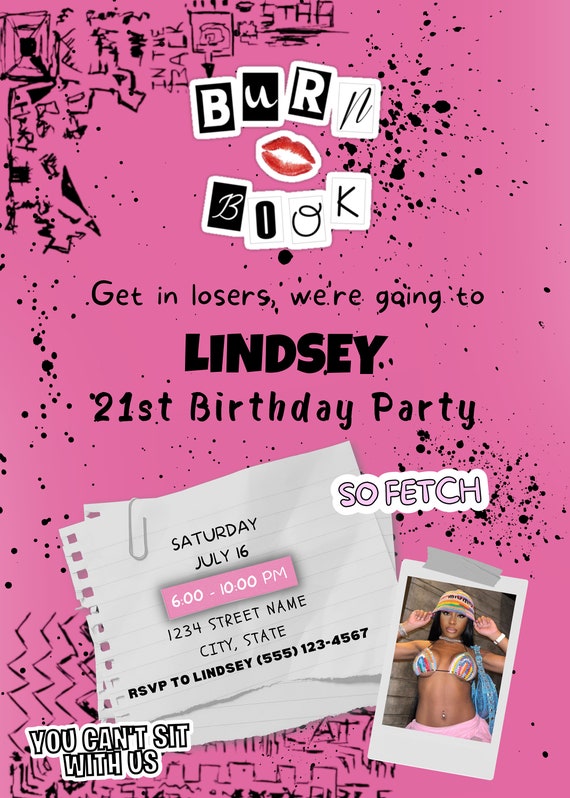 Editable Mean Girls Party Invitation Template Digital and Printable  Birthday Party, 21st Birthday, Pink Party 