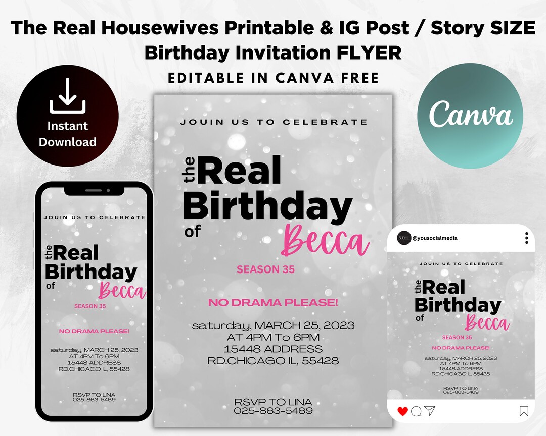 The Real Housewives Themed Printable Birthday Invitation Template