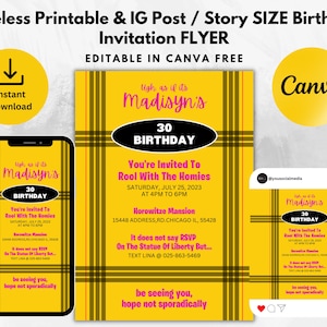 Clueless Themed Printable Birthday Invitation Template | Instagram Post & Story | Clueless Party Invite | 90s Throwback Retro | Canva Free