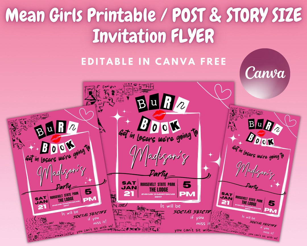 Mean Girls Inspired Printable Birthday Invitation Flyer Instagram Post ...
