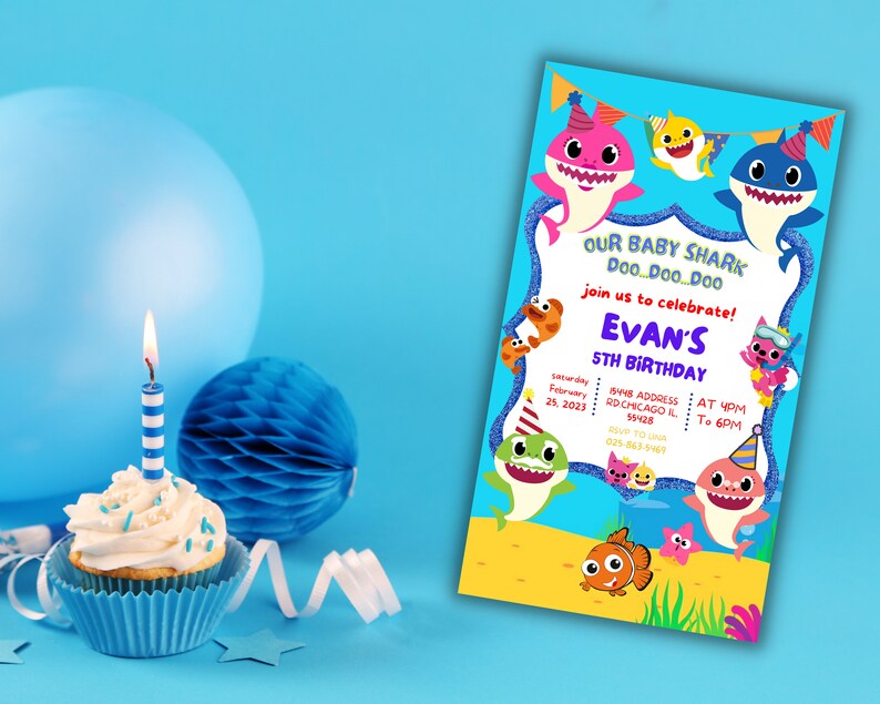 Baby Shark Printable Birthday Invitation Flyer Instagram - Etsy