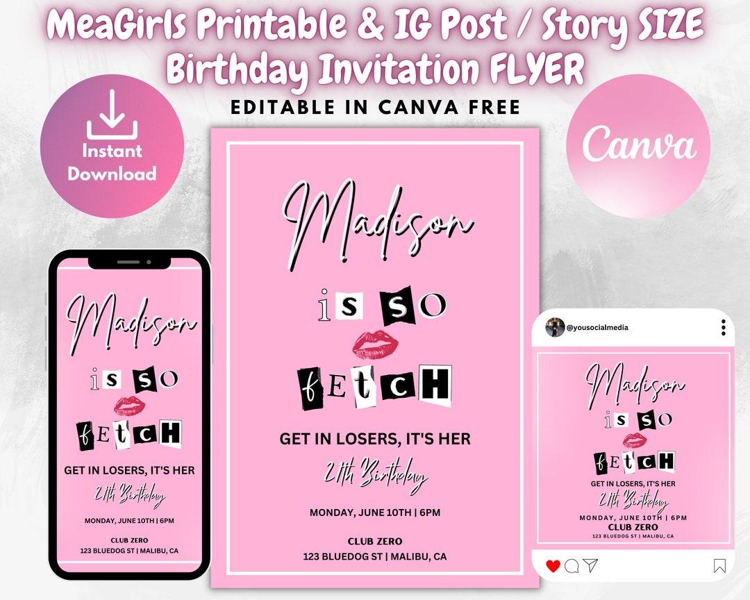 Mean Girls Inspired Printable Birthday Invitation Flyer Instagram Post ...