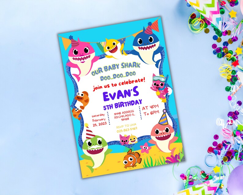 Baby Shark Printable Birthday Invitation Flyer Instagram Post&amp;story ...