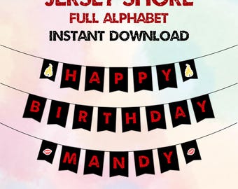 Jersey Shore Party Banner | Full Alphabet Letters and Numbers | Jersey Shore Printable Banners | Jersey Shore Theme Party | Instant Download