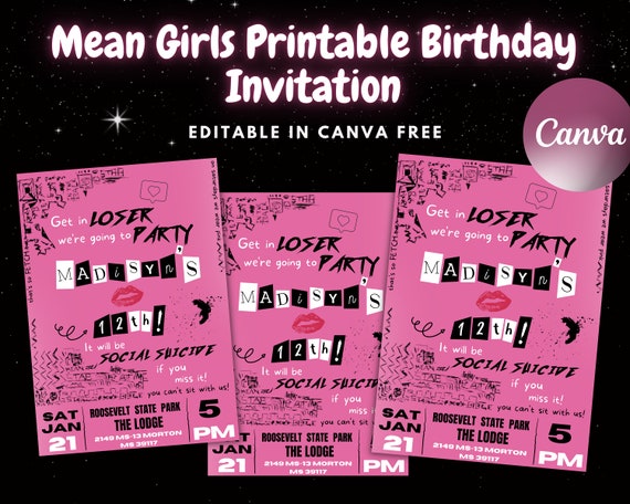 Editable Mean Girls Birthday Invitation Template Digital Download