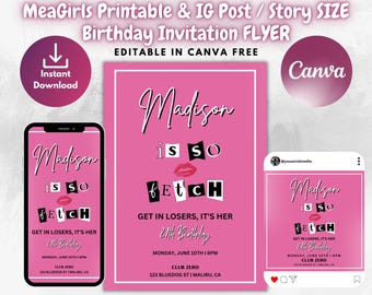 Mean Girls Inspired Printable Birthday Invitation Template | Instagram Post & Story | Mean Girl's Flyer | Editable on Canva Free | Instantly
