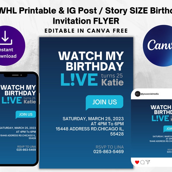 WWHL Themed Printable Birthday Invitation Template | Instagram Post & Story | WWHL Inspired Flyer | Bravo Theme Party Invite |Canva Template