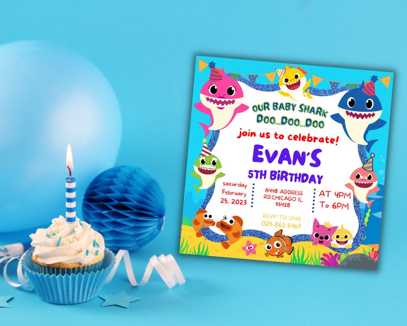 Baby Shark Printable Birthday Invitation Flyer Instagram - Etsy