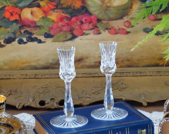 Paar vintage kandelaars van geslepen glas