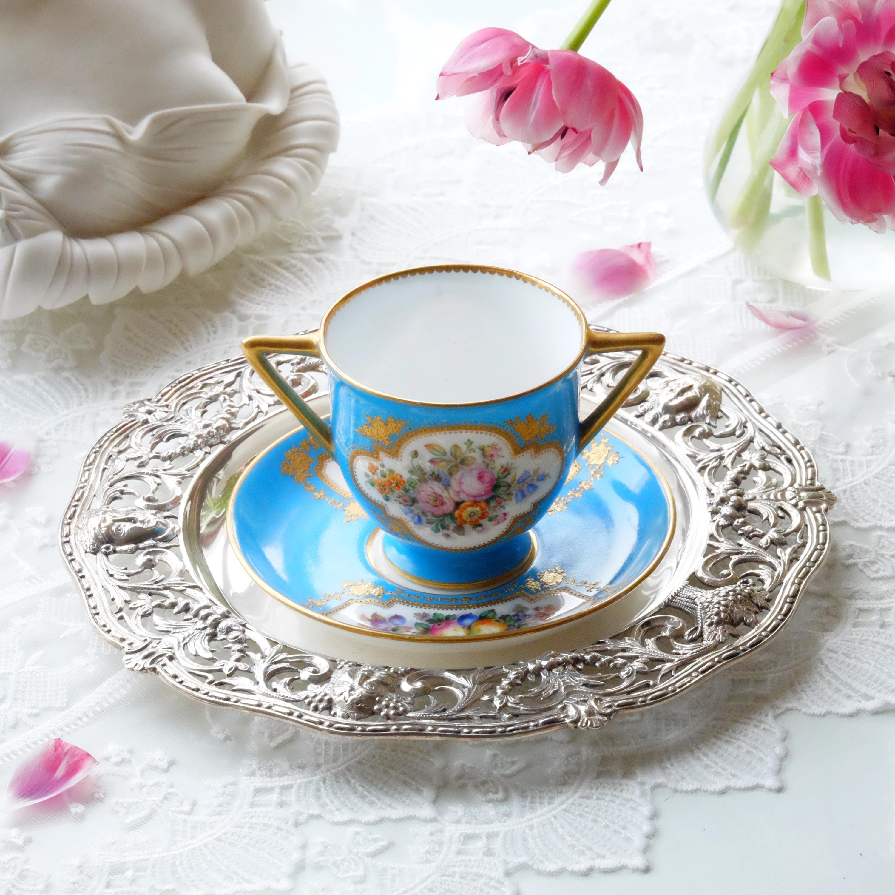 セーブル 希少 コーヒーカップ(5) カラーブル(V) 18世紀の花文様