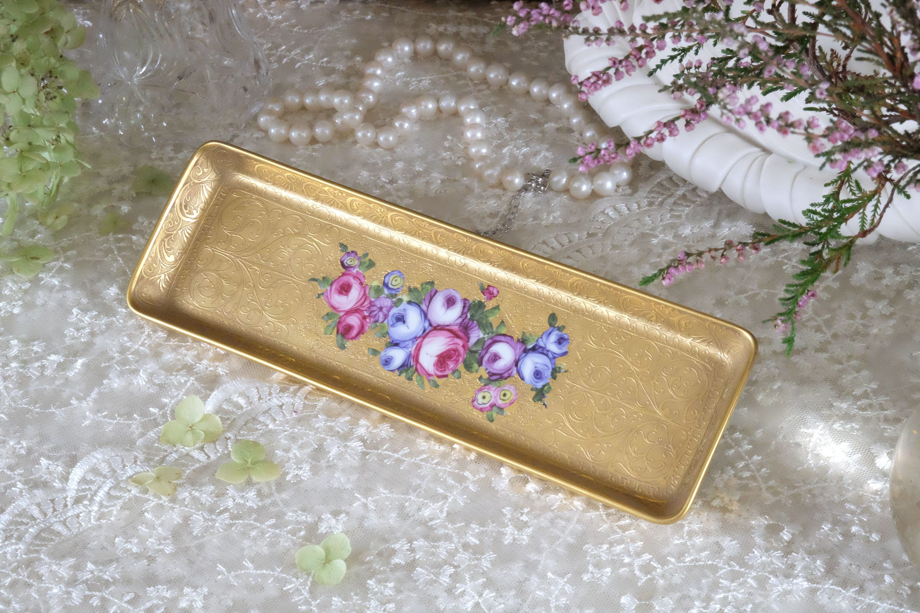 Limoges France Trinket Tray, 20th Century Gilt Etched & Hand