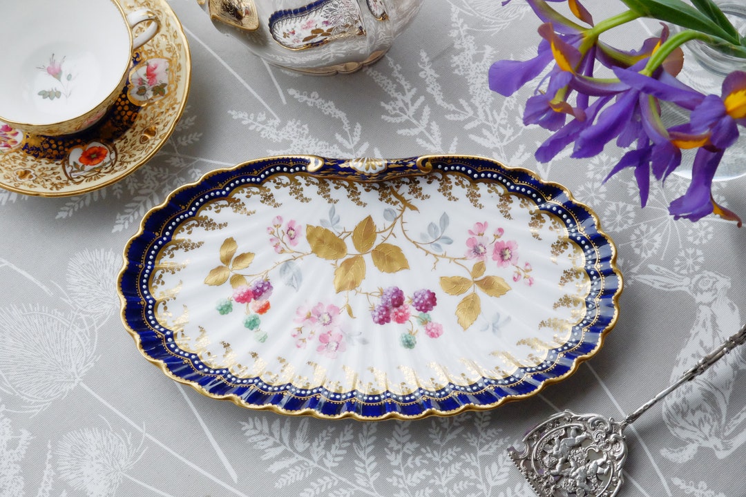 Copelands China Hand Painted Blackberries and Blackberry Flowers